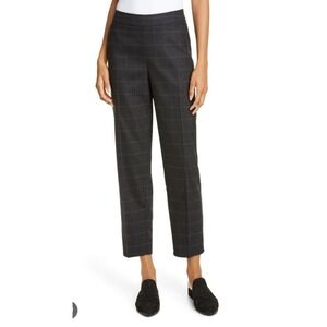 Eileen Fisher Windowpane Plaid Wool Blend Pullon Ankle Pants Sz S Preppy Office